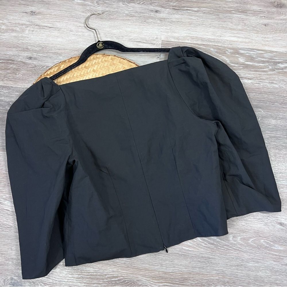 NWT VINCE‎ DRAPED 3/4 SLEEVE SQUARE NECK POPLIN TOP BLOUSE BLACK - Picture 6 of 8